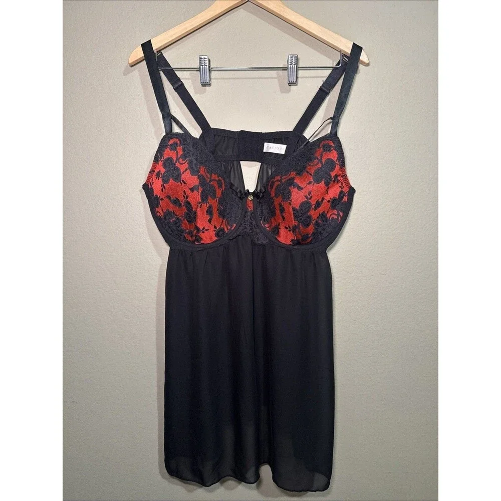 Cacique Dress Lace Babydoll Sheer Lingerie Pajamas Lace Black Floral Plus 44DDD